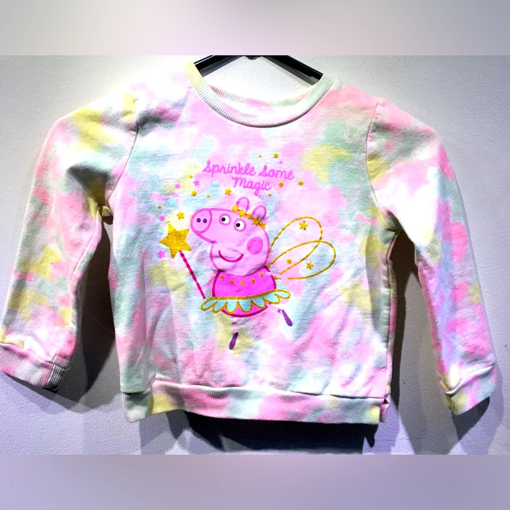 Peppa Pig Jumping Bean sweater Size 5T pink/yellow/white tye dye